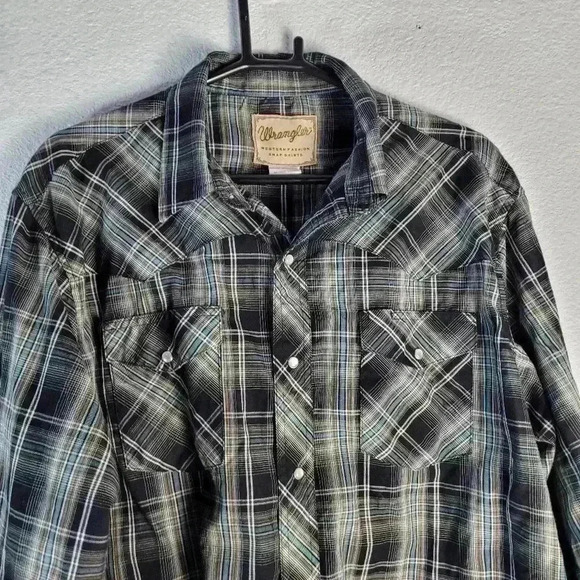 Wrangler Pearl Snap Button Up Shirt Sz XL Black - Picture 5 of 6